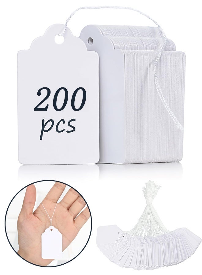 Wffo 200 Pcs Mini Kraft Price Tags - Marking Tags Kraft Price Tags Writable Blank Price Labels Display Tags with Elastic Hanging String, 1.2x1.9 Inch(White) - Image 1